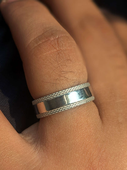 Drape Silver Textured Ring Band For Men