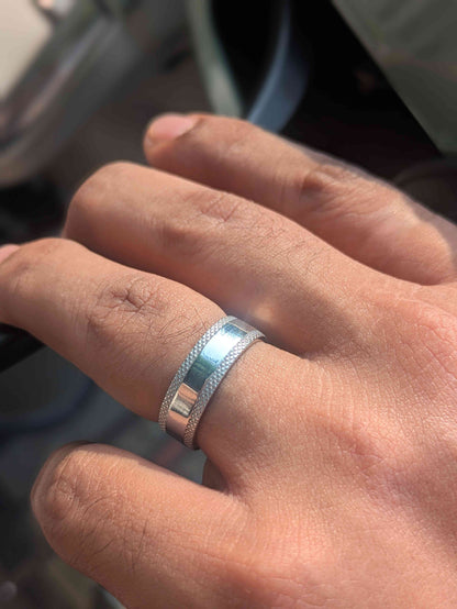 Drape Silver Textured Ring Band For Men