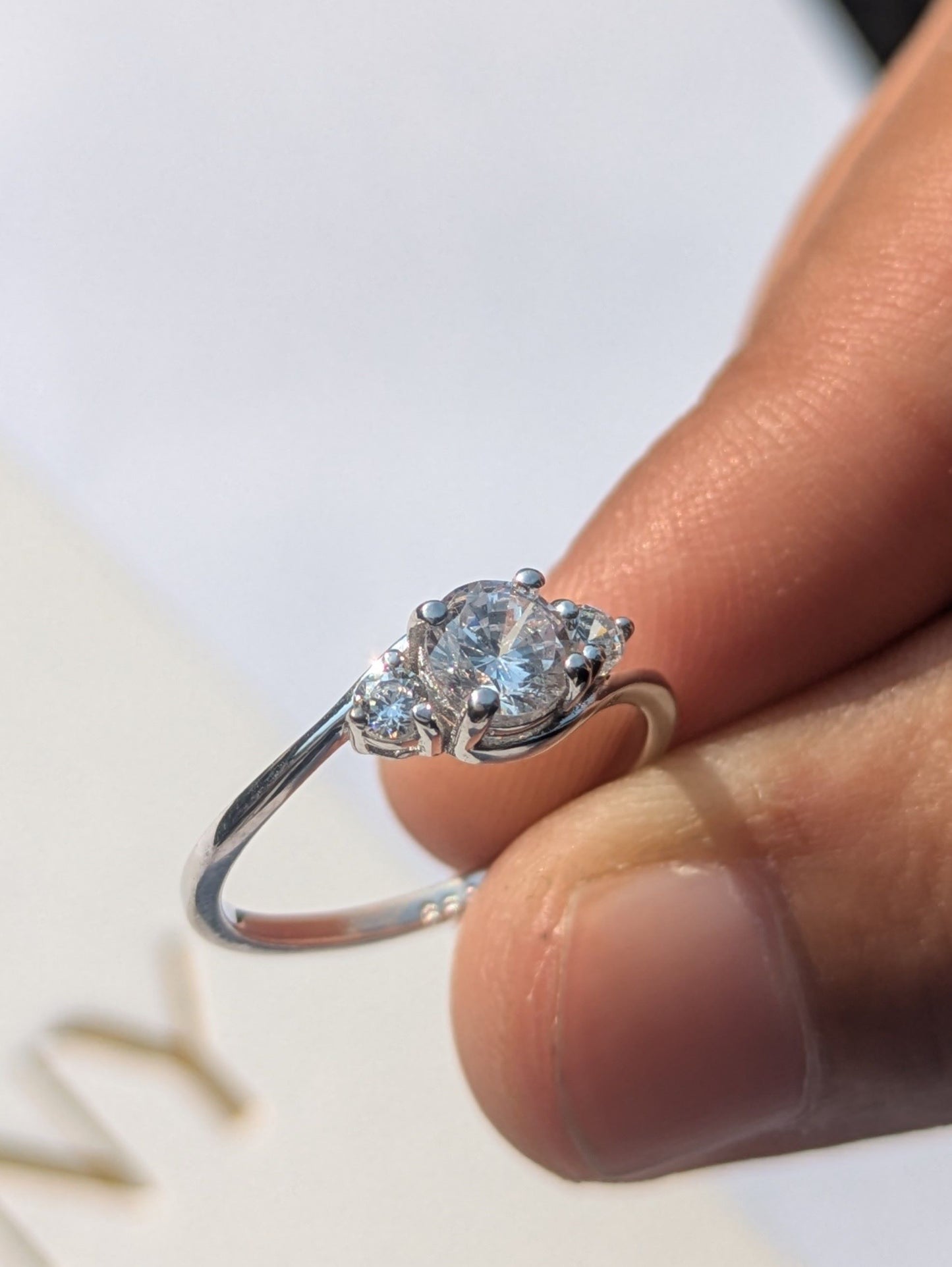 0.59Ct Round 3-Stone Solitaire Silver Ring for Women