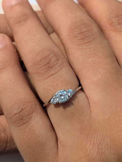 0.59Ct Round 3-Stone Solitaire Silver Ring for Women