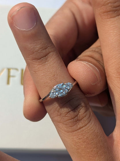 0.59Ct Round 3-Stone Solitaire Silver Ring for Women