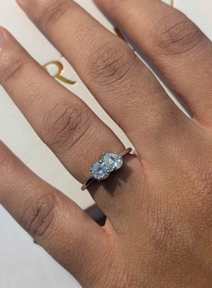 1.0Ct Pear & Round Toi Et Moi Solitaire Silver Ring