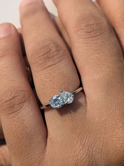1.0Ct Pear & Round Toi Et Moi Solitaire Silver Ring