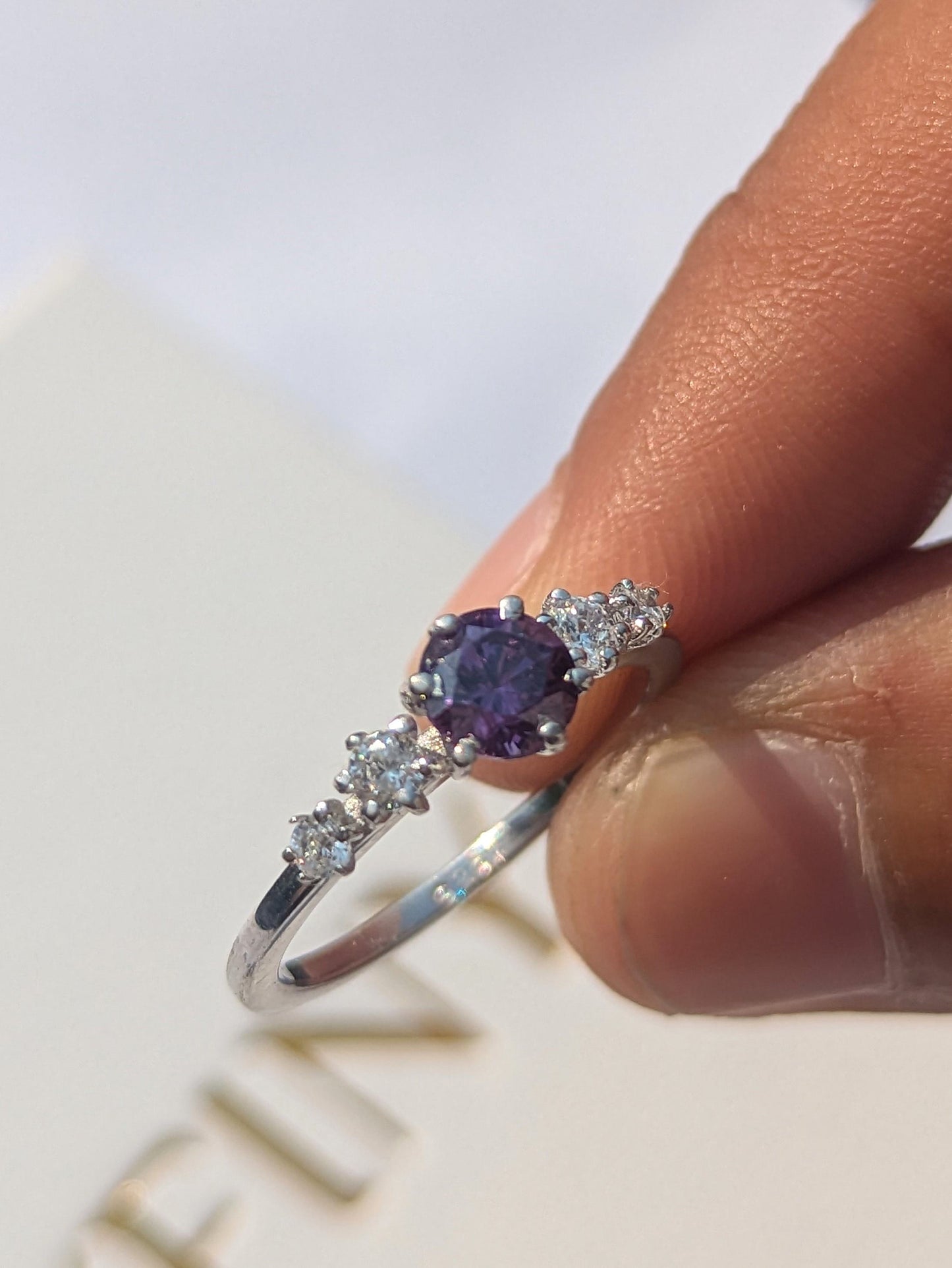 1.0Ct Purple Amethyst Silver Round Solitaire Ring For Women