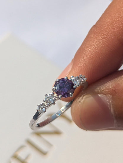 1.0Ct Purple Amethyst Silver Round Solitaire Ring For Women