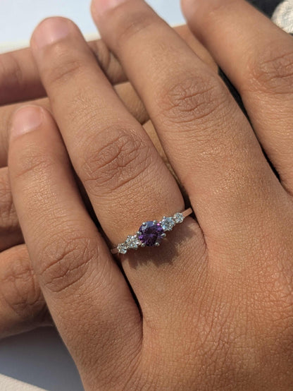 1.0Ct Purple Amethyst Silver Round Solitaire Ring For Women