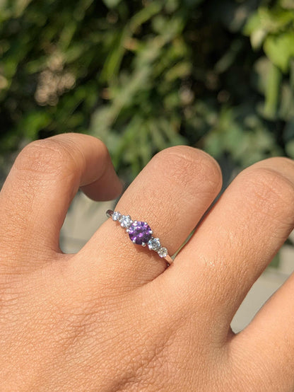 1.0Ct Purple Amethyst Silver Round Solitaire Ring For Women