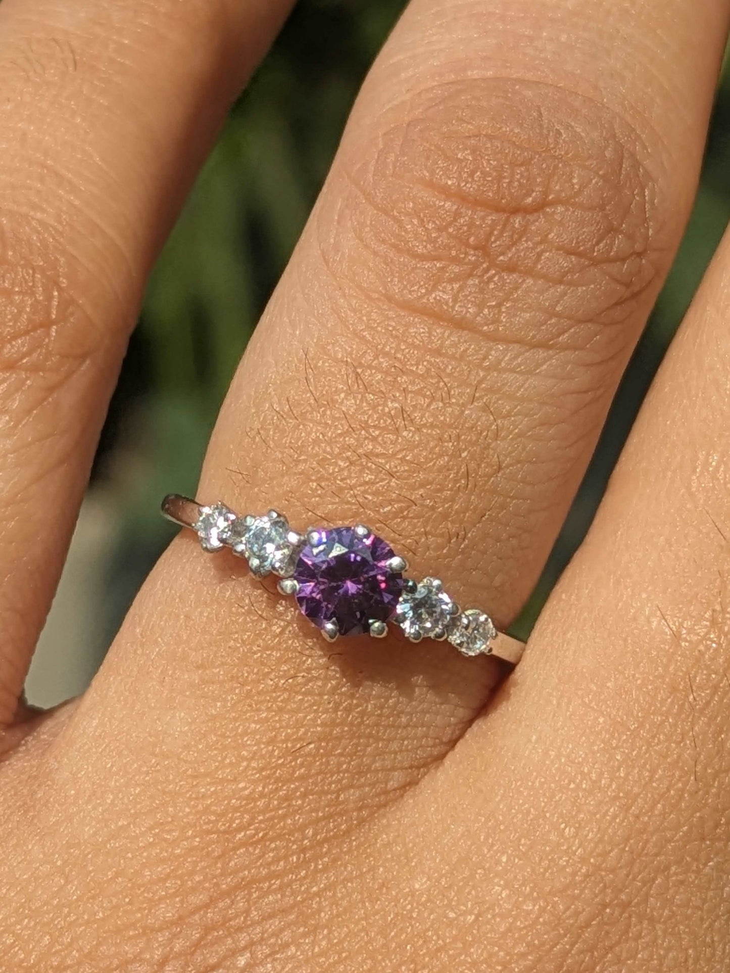 1.0Ct Purple Amethyst Silver Round Solitaire Ring For Women
