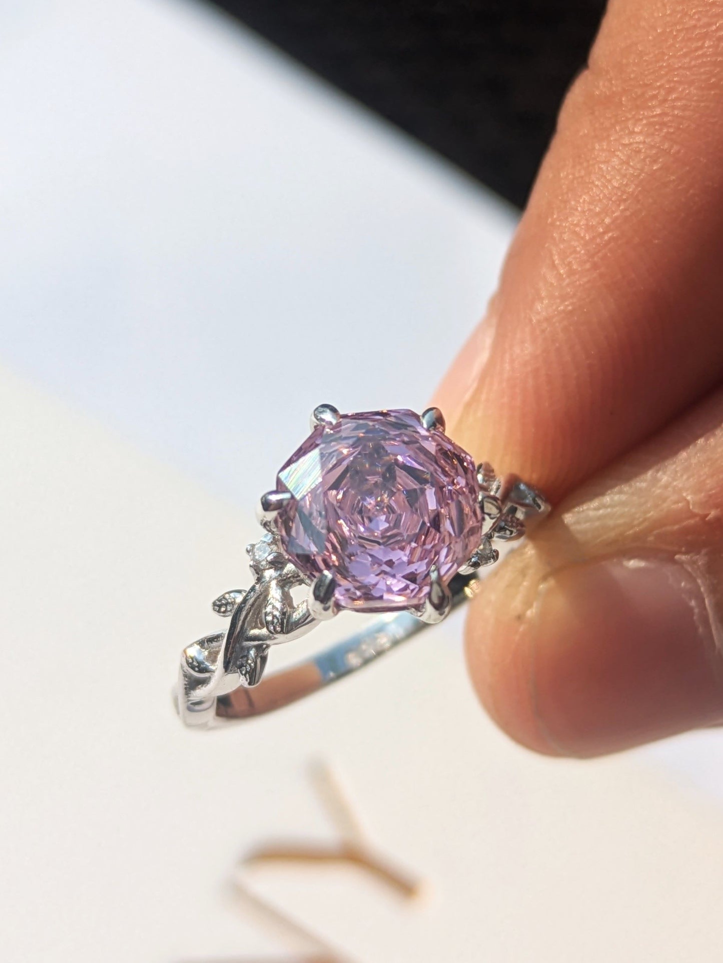 2Ct Pink Rose Cut Silver Solitare Ring For Women
