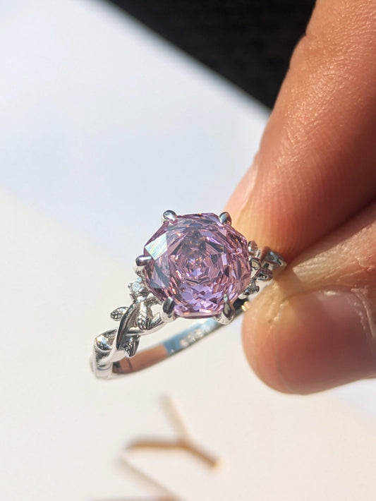 2Ct Pink Rose Cut Silver Solitare Ring For Women