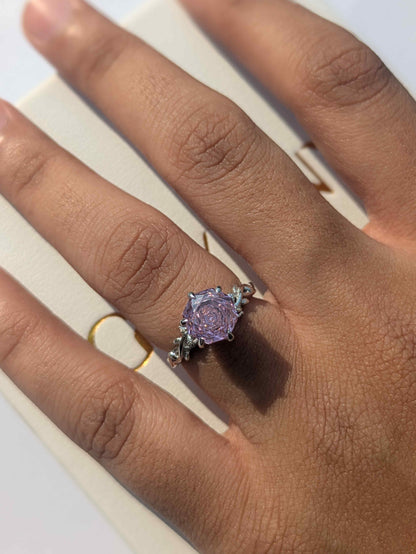 2Ct Pink Rose Cut Silver Solitare Ring For Women