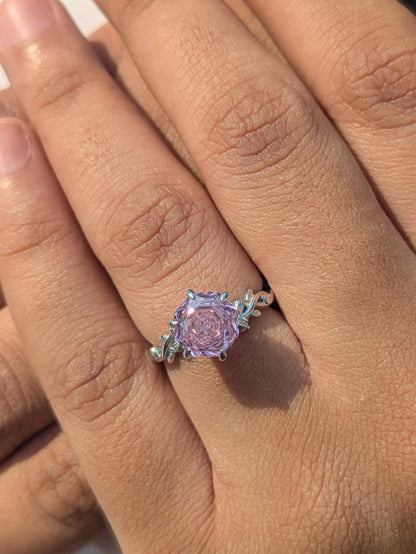 2Ct Pink Rose Cut Silver Solitare Ring For Women