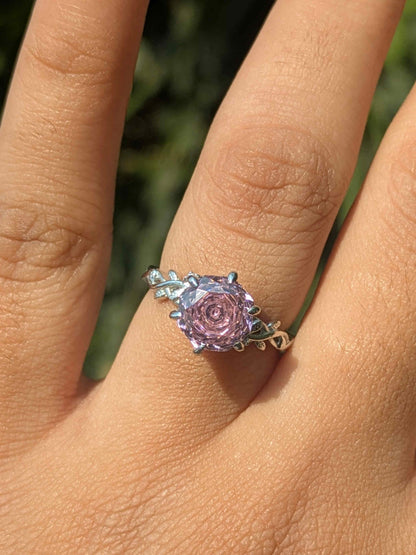 2Ct Pink Rose Cut Silver Solitare Ring For Women