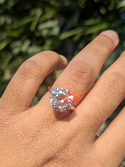 5.85Ct Lux Round Silver Solitaire Ring For Women