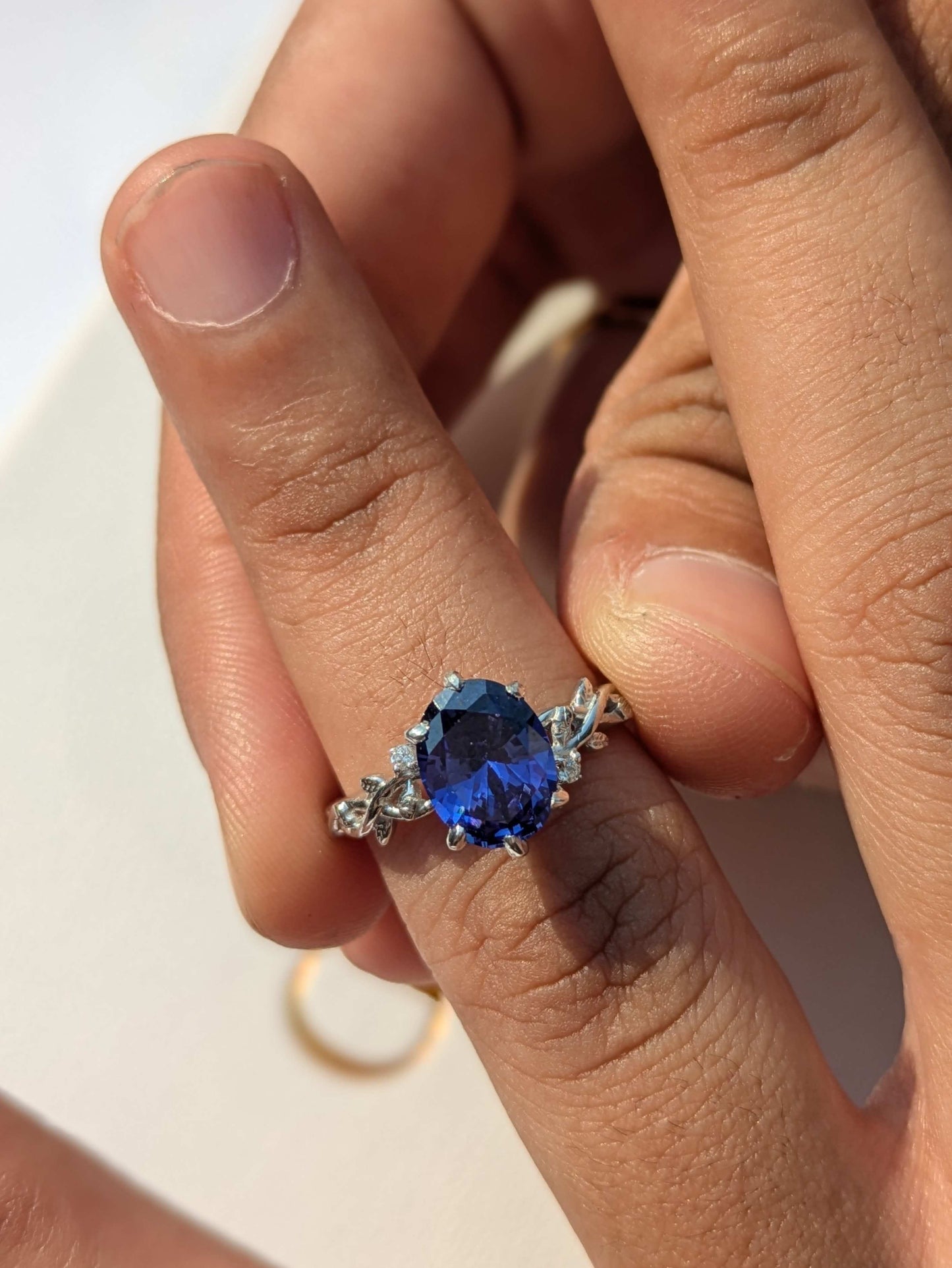 2Ct Blue Tanzanite Oval Floral Silver Solitaire Ring For Women