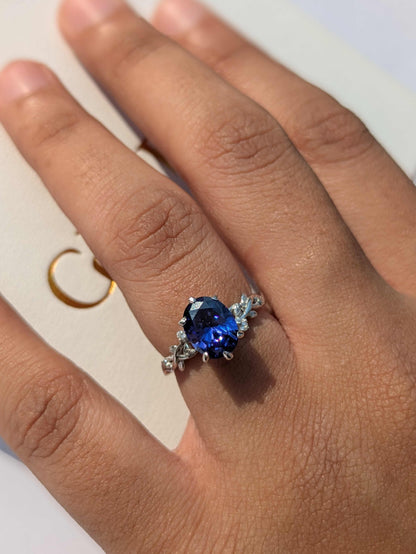 2Ct Blue Tanzanite Oval Floral Silver Solitaire Ring For Women