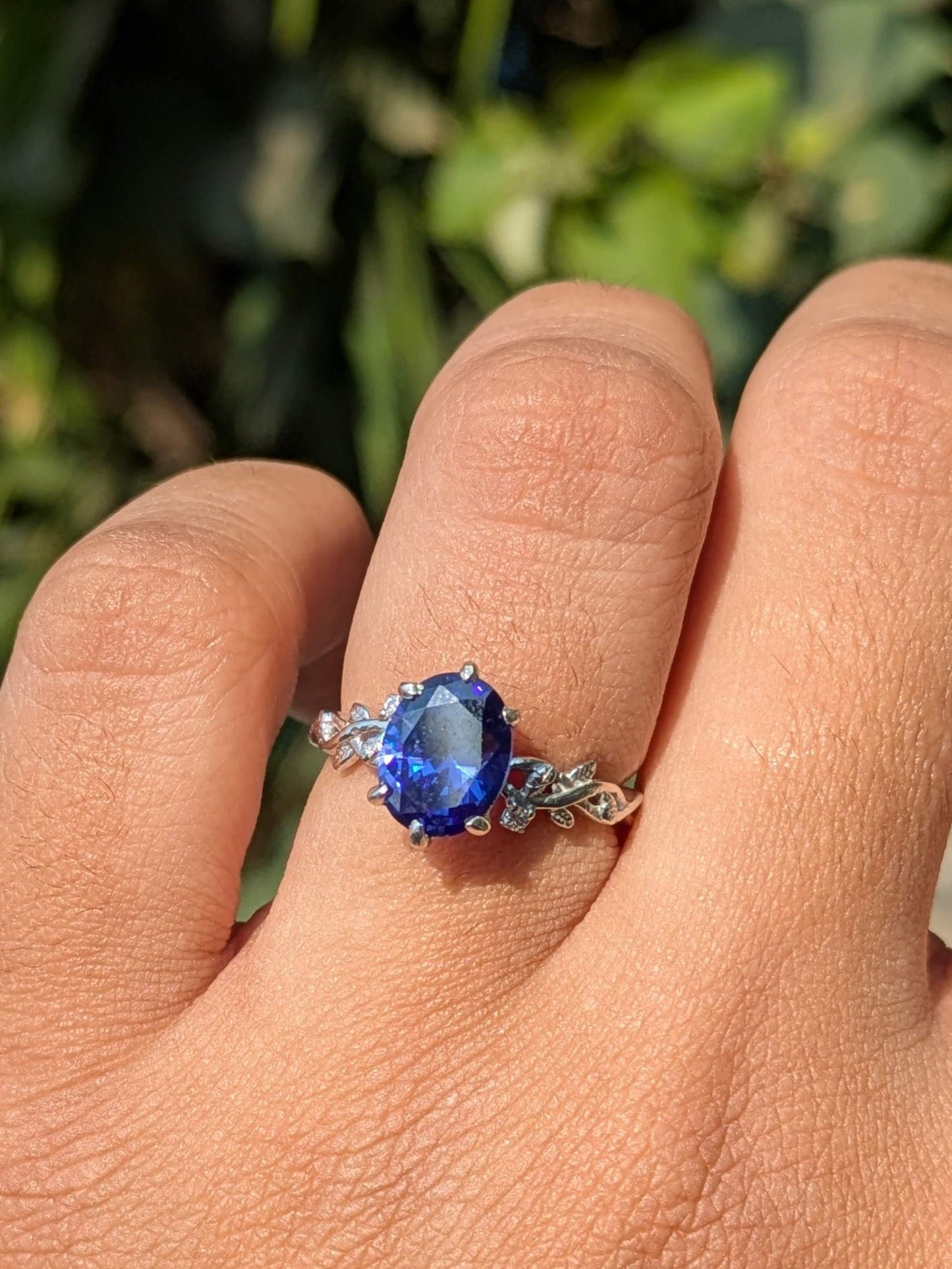 2Ct Blue Tanzanite Oval Floral Silver Solitaire Ring For Women