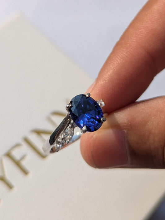 2Ct Blue Tanzanite Sarah Silver Oval Solitaire Ring