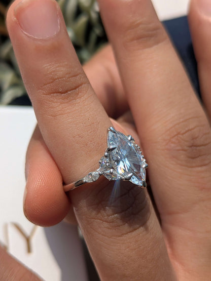 2.5 Ct Marquise Floral Solitaire Silver Ring For Women