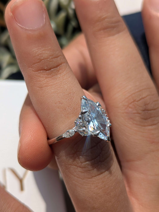 2.5 Ct Marquise Floral Solitaire Silver Ring For Women