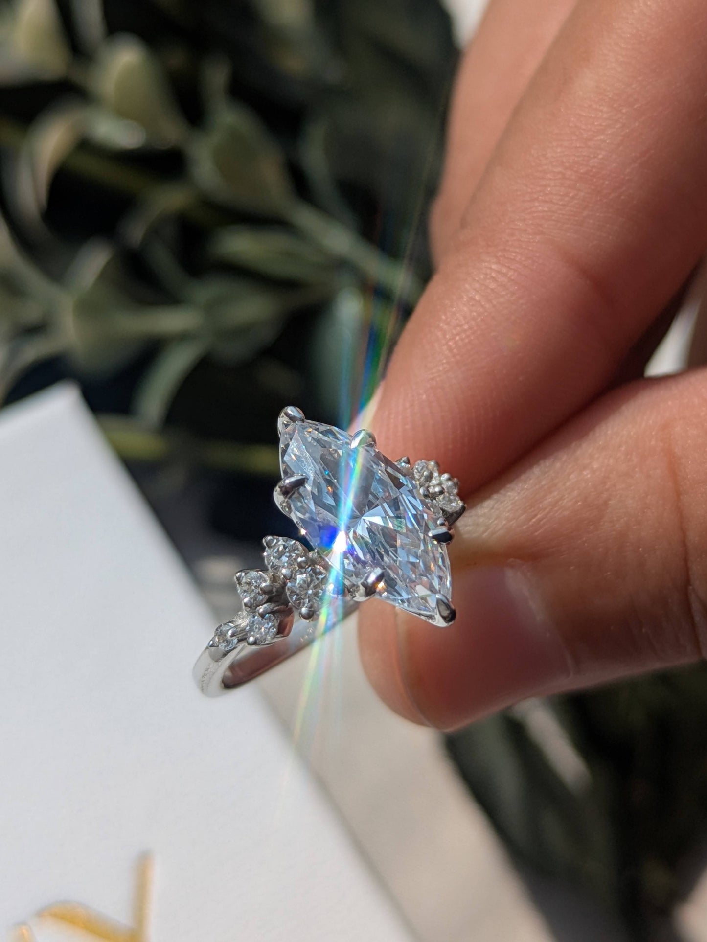 2.5 Ct Marquise With Side Accent Solitaire Silver Ring For Women