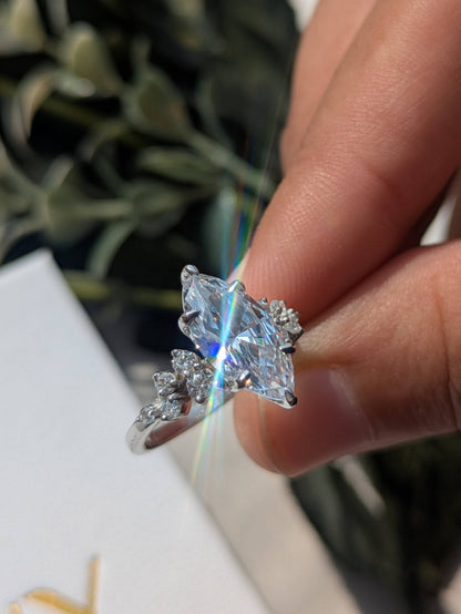 2.5 Ct Marquise With Side Accent Solitaire Silver Ring For Women