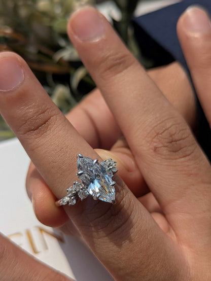 2.5 Ct Marquise With Side Accent Solitaire Silver Ring For Women