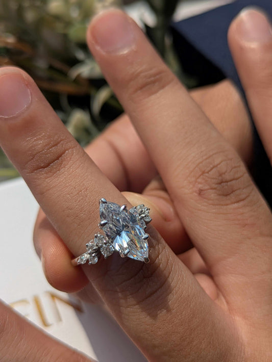 2.5 Ct Marquise With Side Accent Solitaire Silver Ring For Women