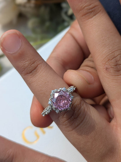 2Ct Pink Rose Cut Marell Luxe Round Solitaire Silver Ring For Women