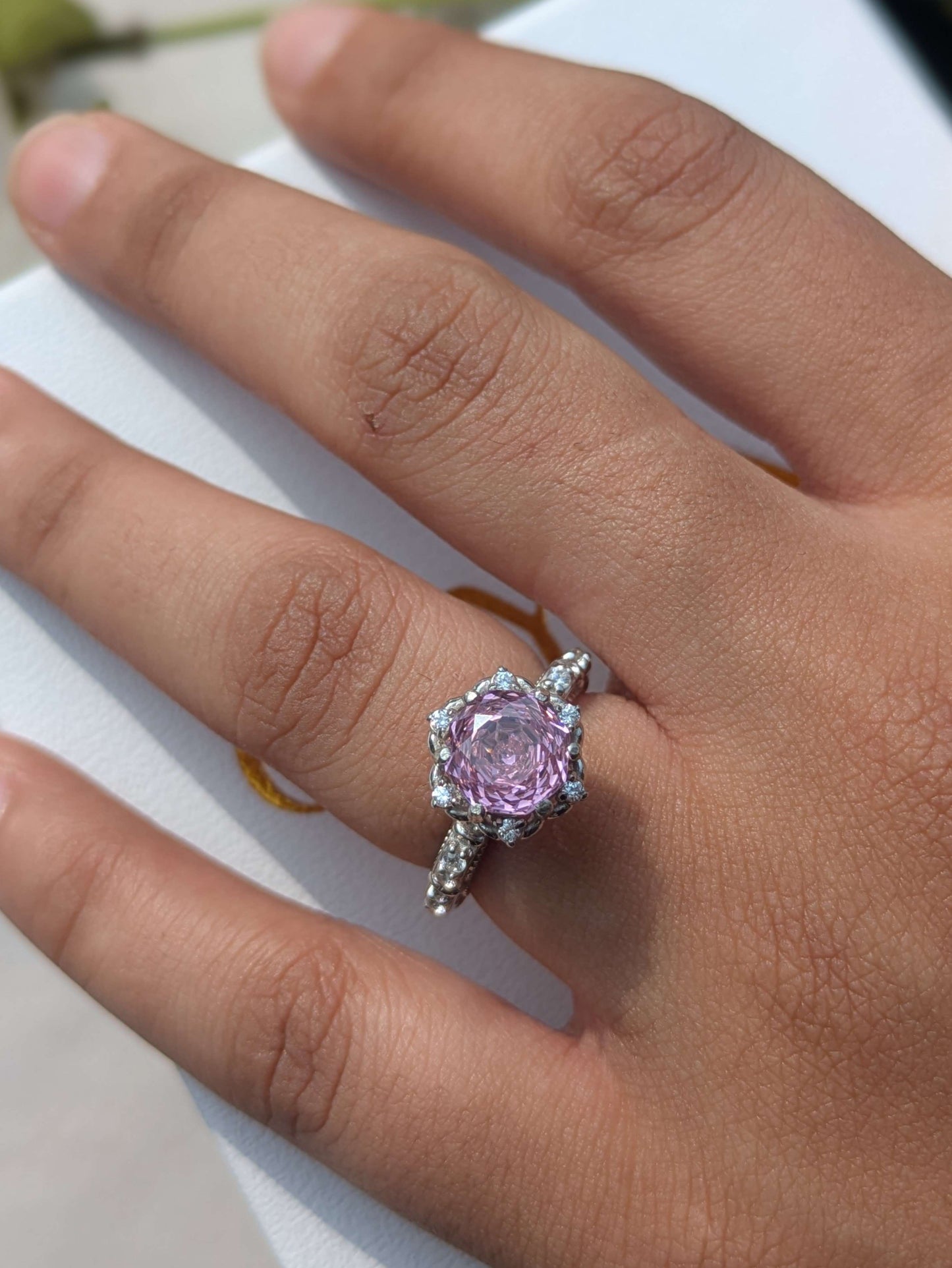 2Ct Pink Rose Cut Marell Luxe Round Solitaire Silver Ring For Women