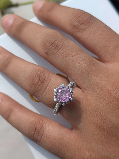 2Ct Pink Rose Cut Marell Luxe Round Solitaire Silver Ring For Women