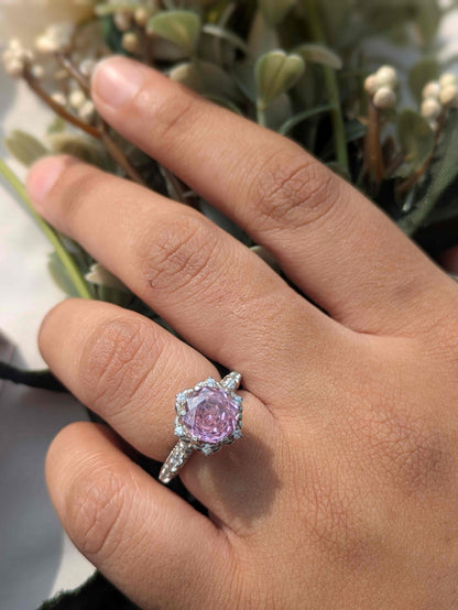 2Ct Pink Rose Cut Marell Luxe Round Solitaire Silver Ring For Women
