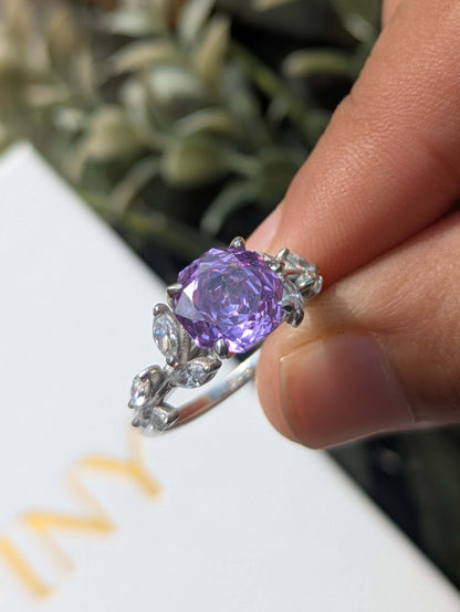 2Ct Purple Rose Cut Floral Shank Silver Solitare Ring For Women