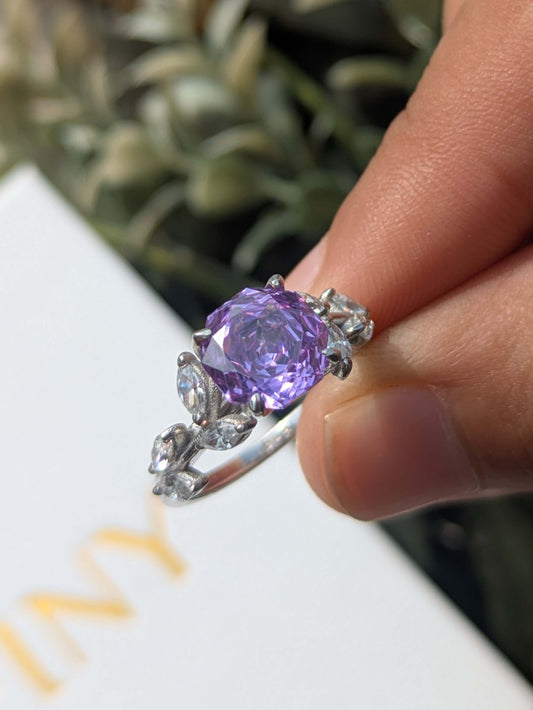 2Ct Purple Rose Cut Floral Shank Silver Solitare Ring For Women