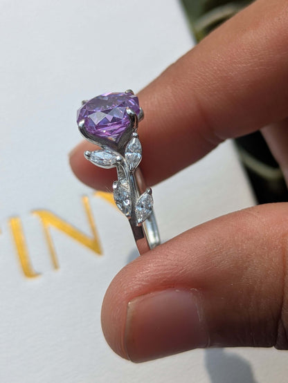 2Ct Purple Rose Cut Floral Shank Silver Solitare Ring For Women