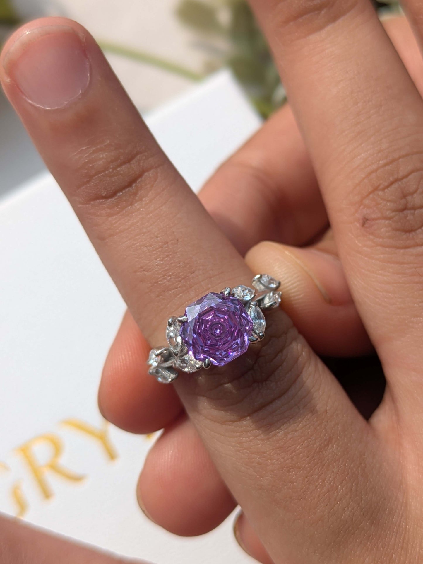 2Ct Purple Rose Cut Floral Shank Silver Solitare Ring For Women