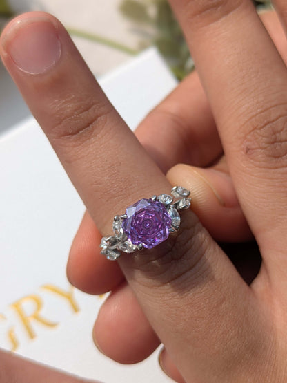 2Ct Purple Rose Cut Floral Shank Silver Solitare Ring For Women