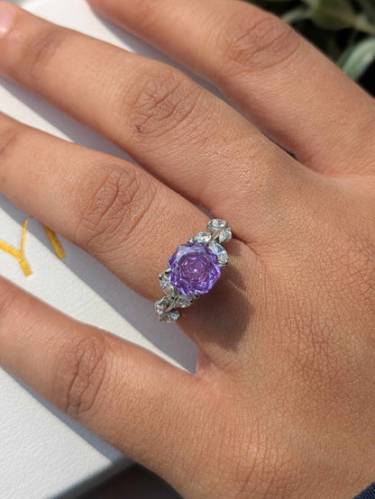 2Ct Purple Rose Cut Floral Shank Silver Solitare Ring For Women