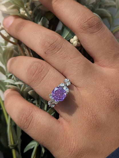 2Ct Purple Rose Cut Floral Shank Silver Solitare Ring For Women