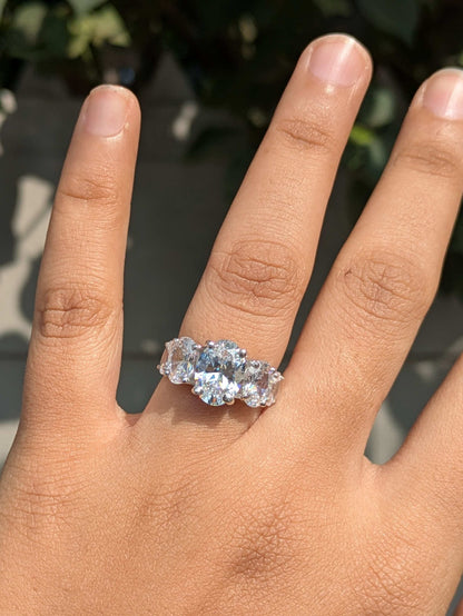 7CT 5 Stone Oval Half Eternity Silver Band For Women