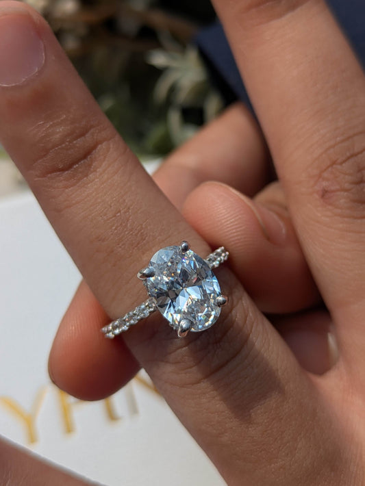 3Ct Oval Solitaire Silver Ring For Women