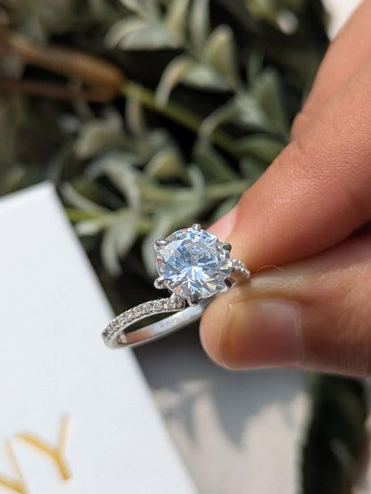 2ct Round Bypass Solitaire Silver Ring For Women