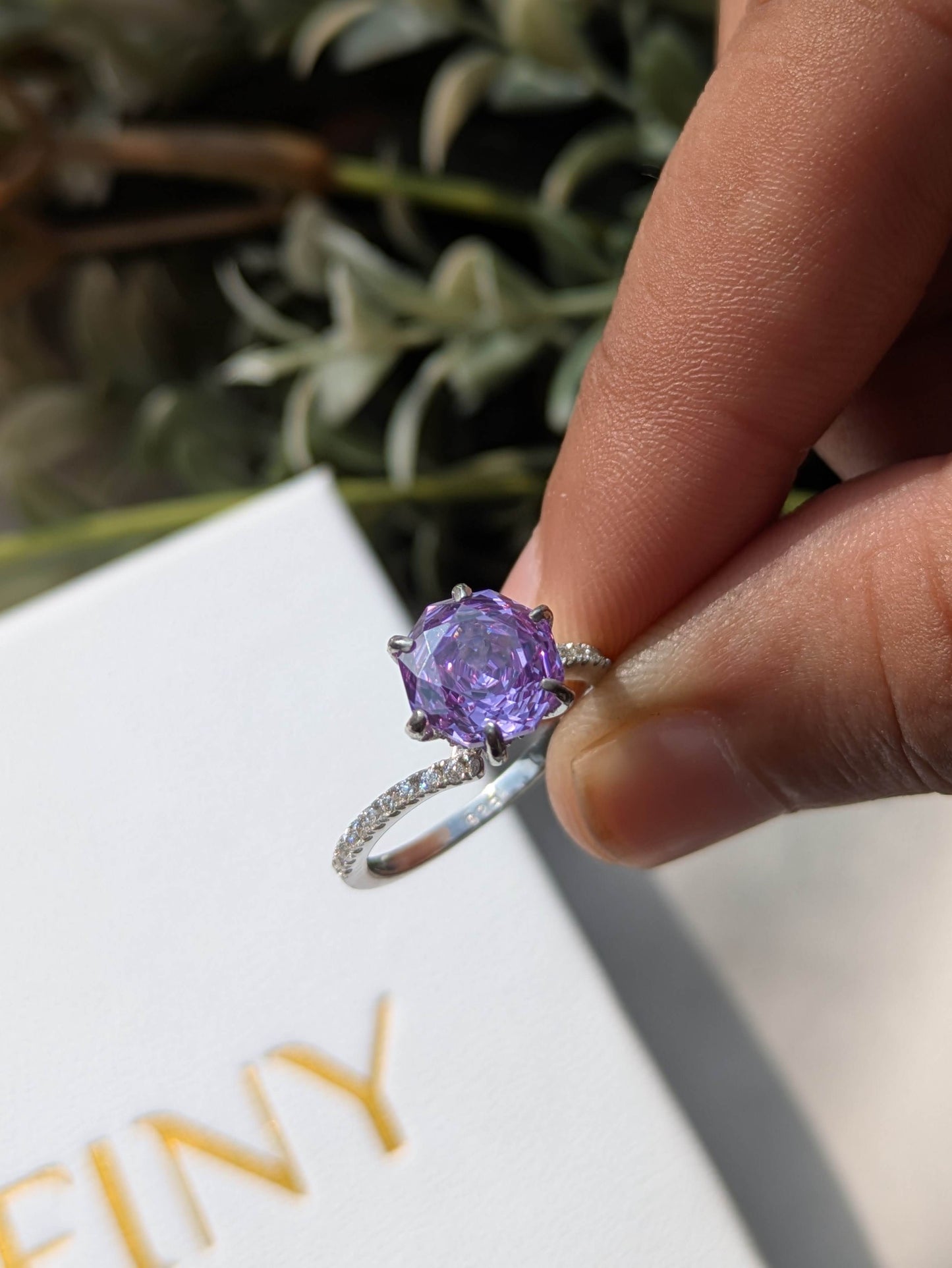 2Ct Purple Rose Round Bypass Solitaire Silver Ring For Women