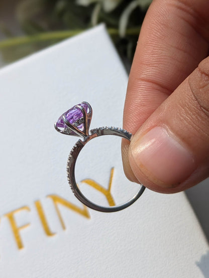 2Ct Purple Rose Round Bypass Solitaire Silver Ring For Women