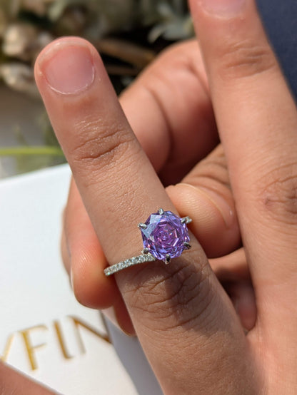 2Ct Purple Rose Round Bypass Solitaire Silver Ring For Women