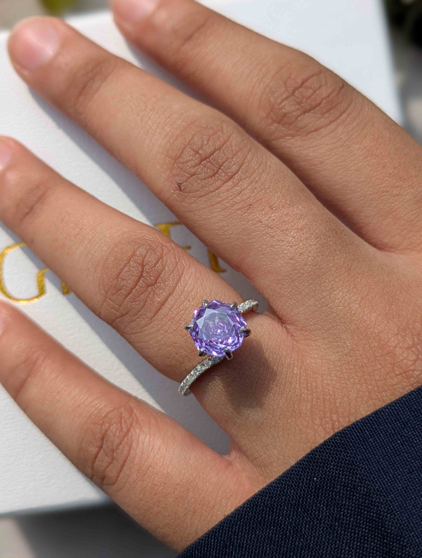 2Ct Purple Rose Round Bypass Solitaire Silver Ring For Women