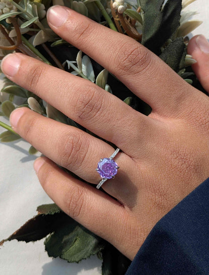 2Ct Purple Rose Round Bypass Solitaire Silver Ring For Women