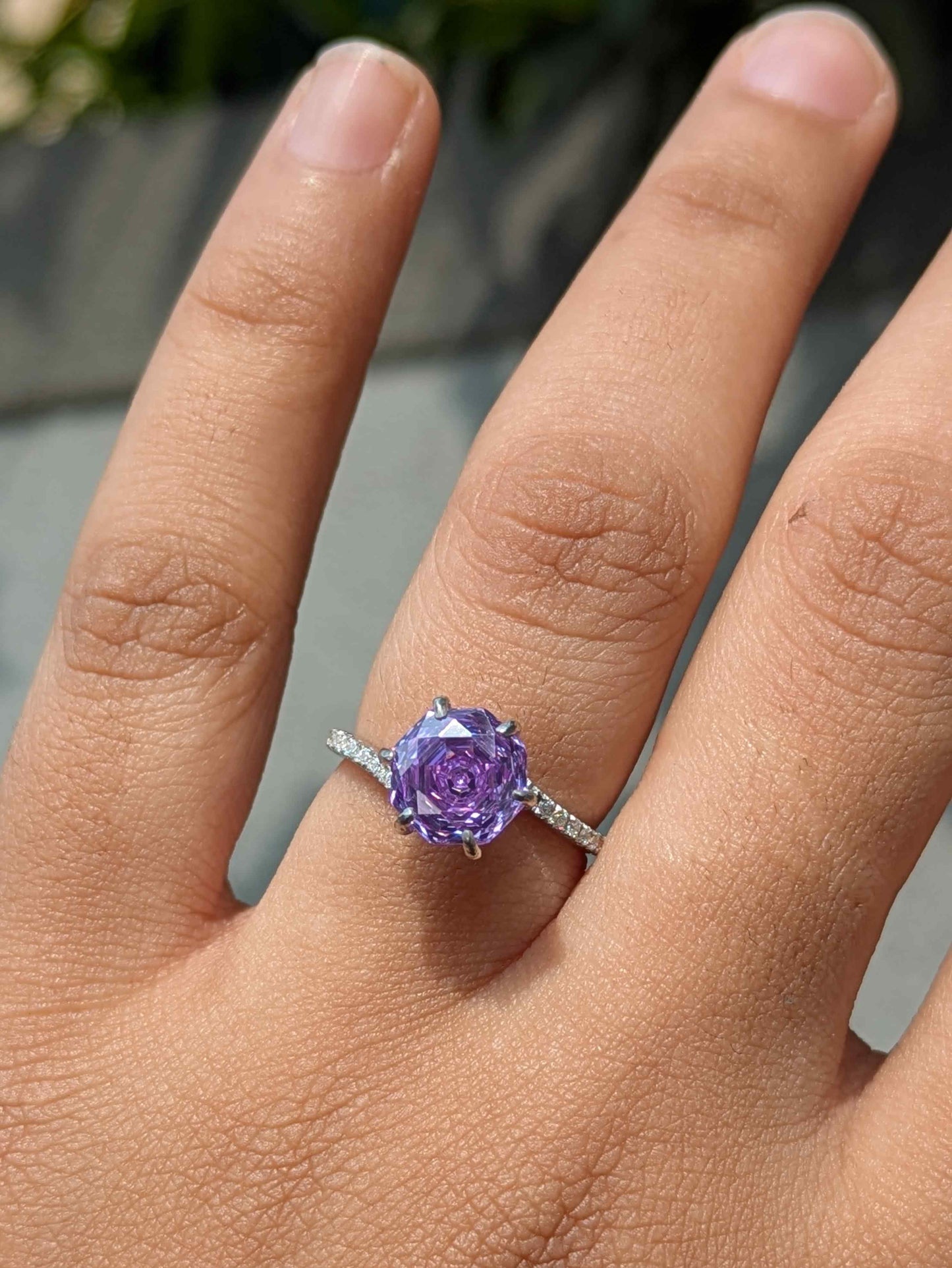 2Ct Purple Rose Round Bypass Solitaire Silver Ring For Women