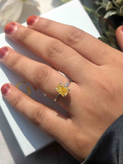 1.8 Ct Yellow Ice Crushed Solitaire Silver Ring For Women