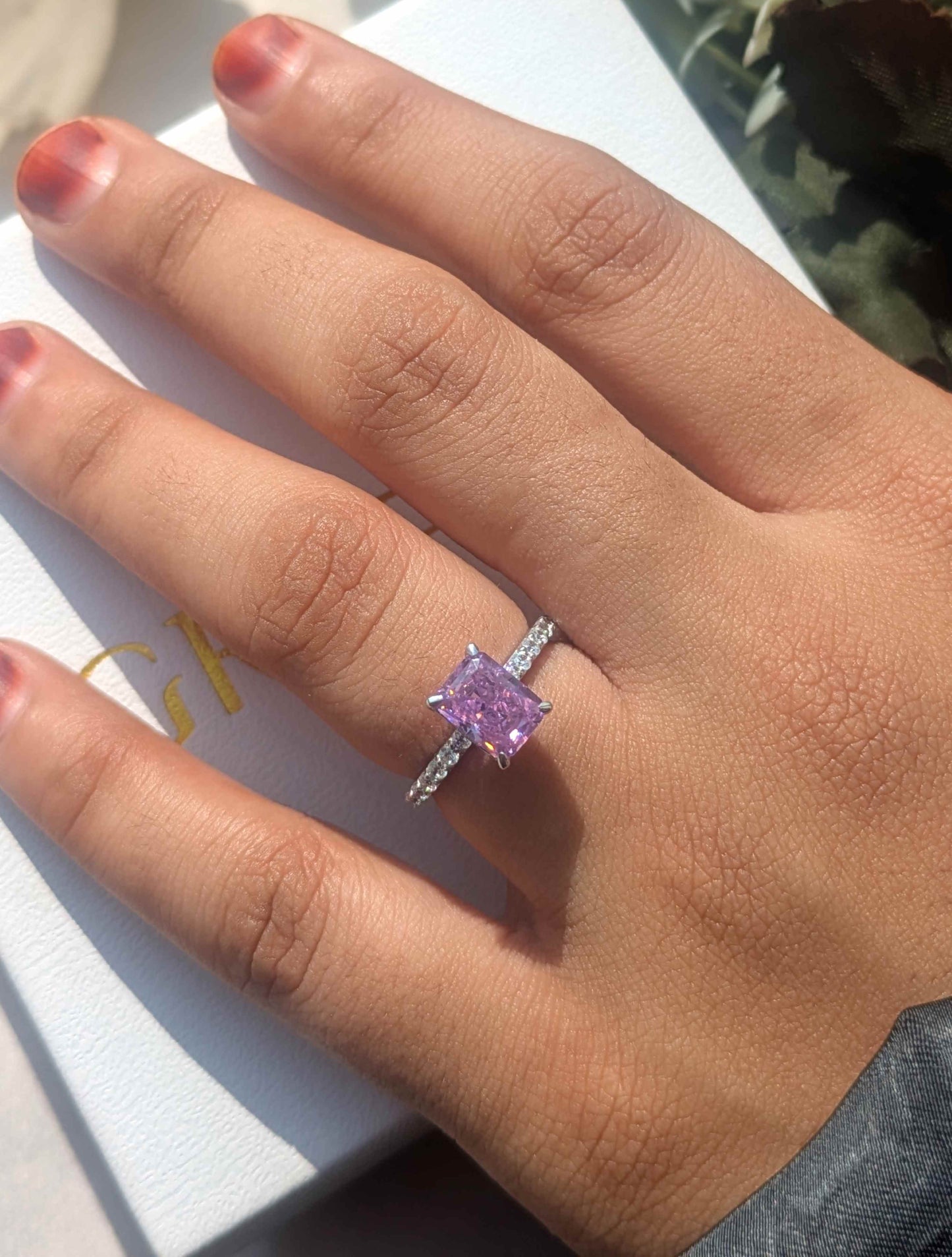 1.8 Ct Pink Ice Crushed Solitaire Silver Ring For Women